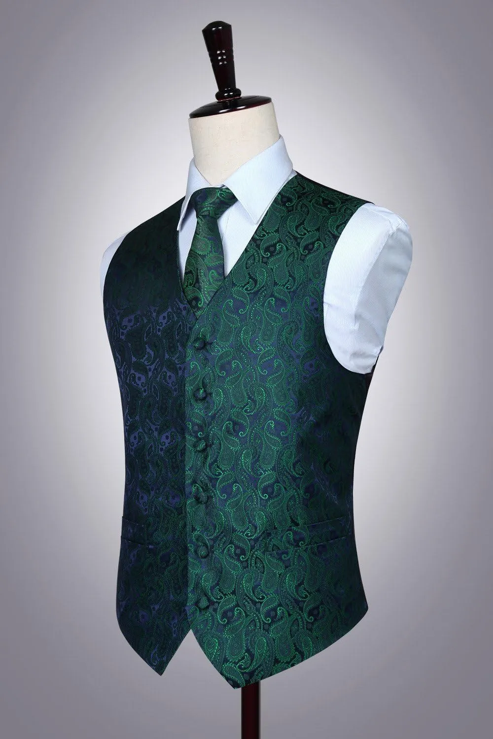 HISDERN Mens Vest Tie Set 3PC Formal Waistcoat Paisley Floral Jacquard Necktie Pocket Square Suit Vests Wedding Party
