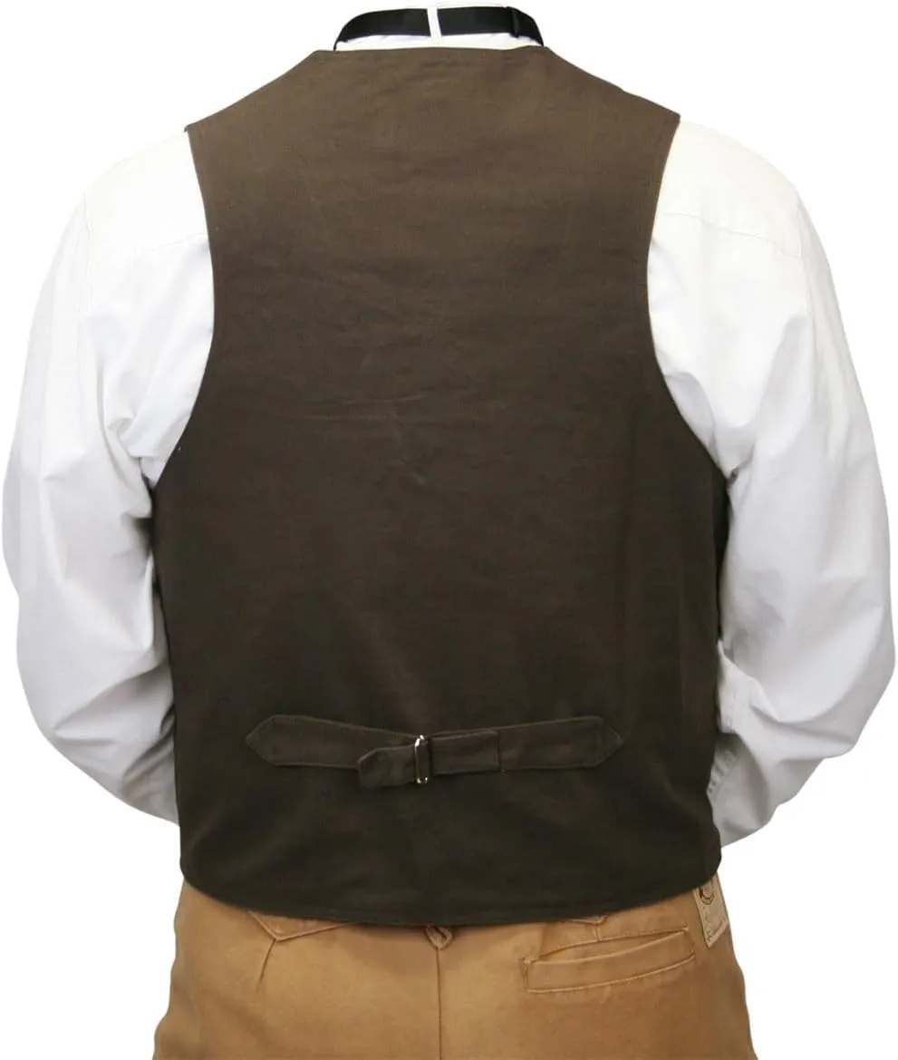 Historical Emporium Men's Cotton Canvas Casual Work Vest, Victorian Old West Edwardian Classic Waistcoat