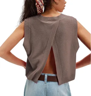 Hixiaohe Sleeveless Sweater Vest for Women Trendy Crewneck Knit Vests Cute Lightweight Pullover Tank Tops Casual Outfits