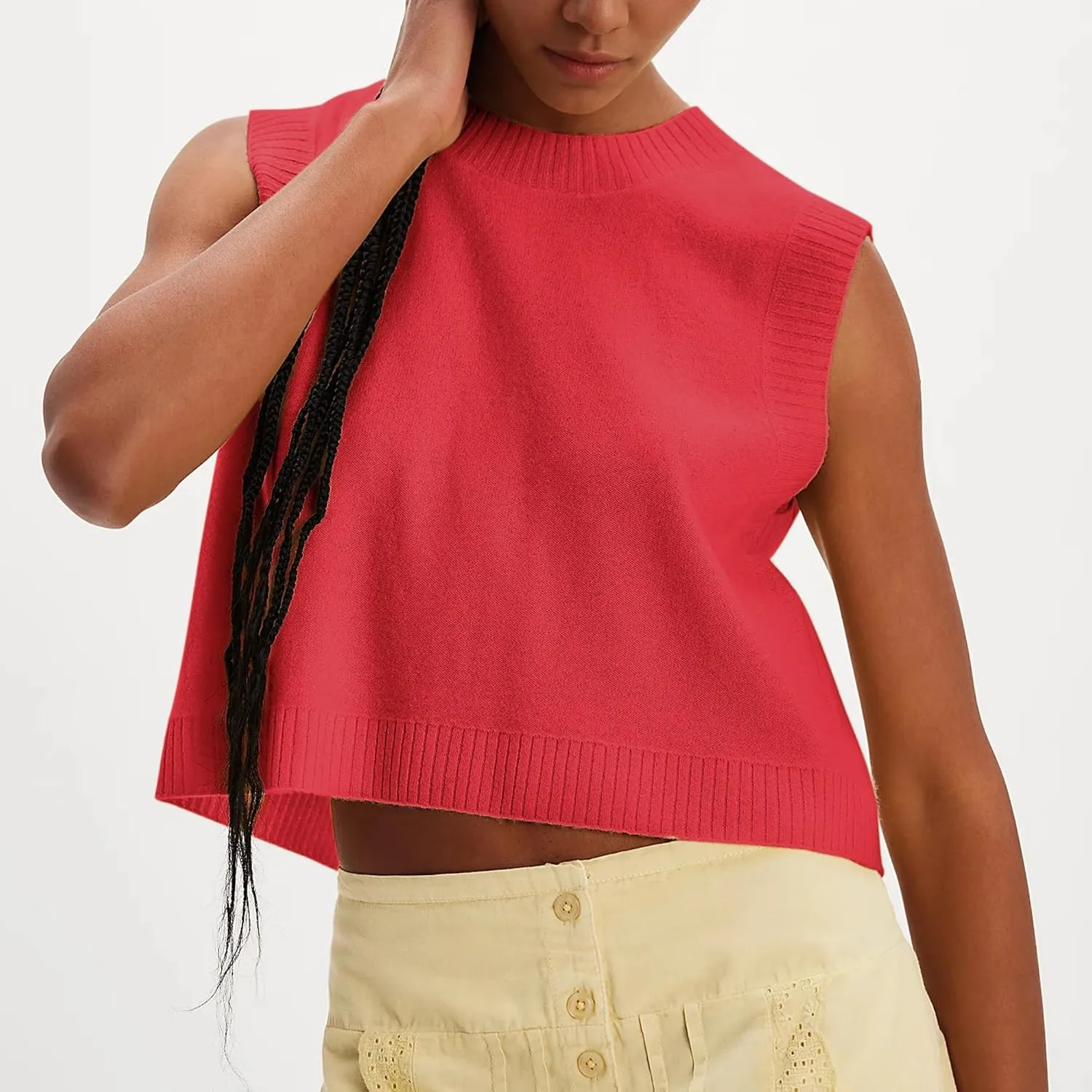 Hixiaohe Sleeveless Sweater Vest for Women Trendy Crewneck Knit Vests Cute Lightweight Pullover Tank Tops Casual Outfits
