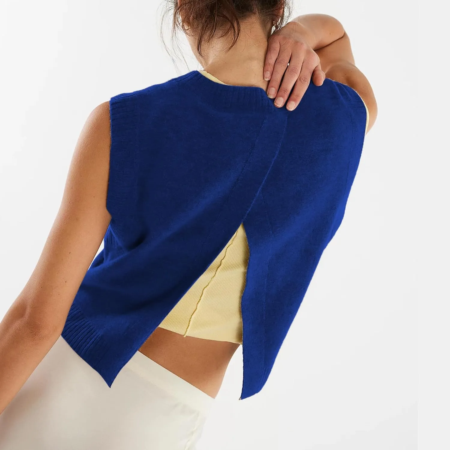 Hixiaohe Sleeveless Sweater Vest for Women Trendy Crewneck Knit Vests Cute Lightweight Pullover Tank Tops Casual Outfits