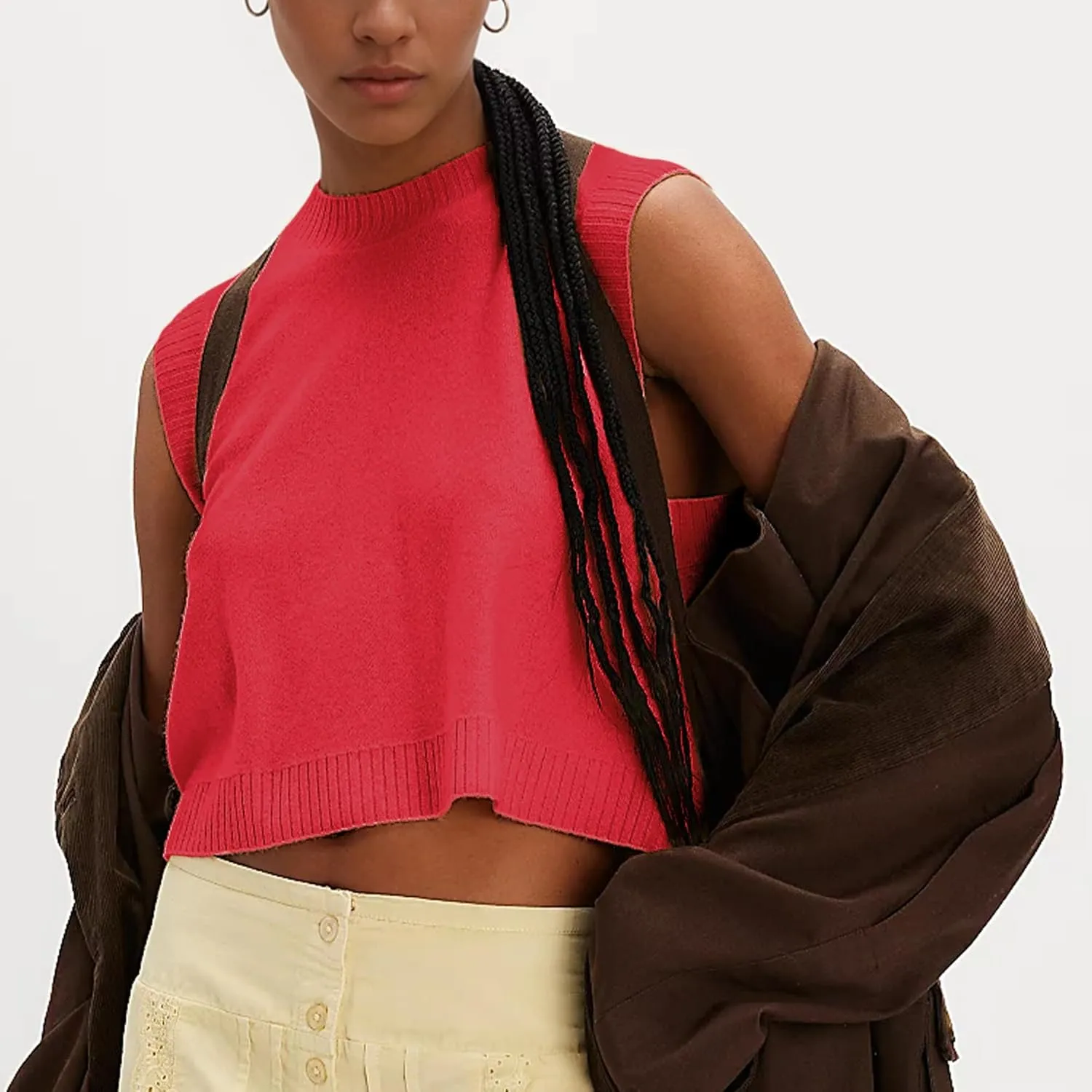 Hixiaohe Sleeveless Sweater Vest for Women Trendy Crewneck Knit Vests Cute Lightweight Pullover Tank Tops Casual Outfits