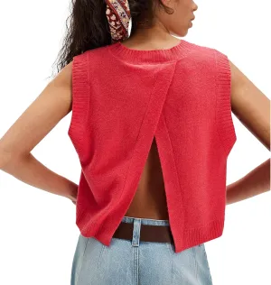 Hixiaohe Sleeveless Sweater Vest for Women Trendy Crewneck Knit Vests Cute Lightweight Pullover Tank Tops Casual Outfits