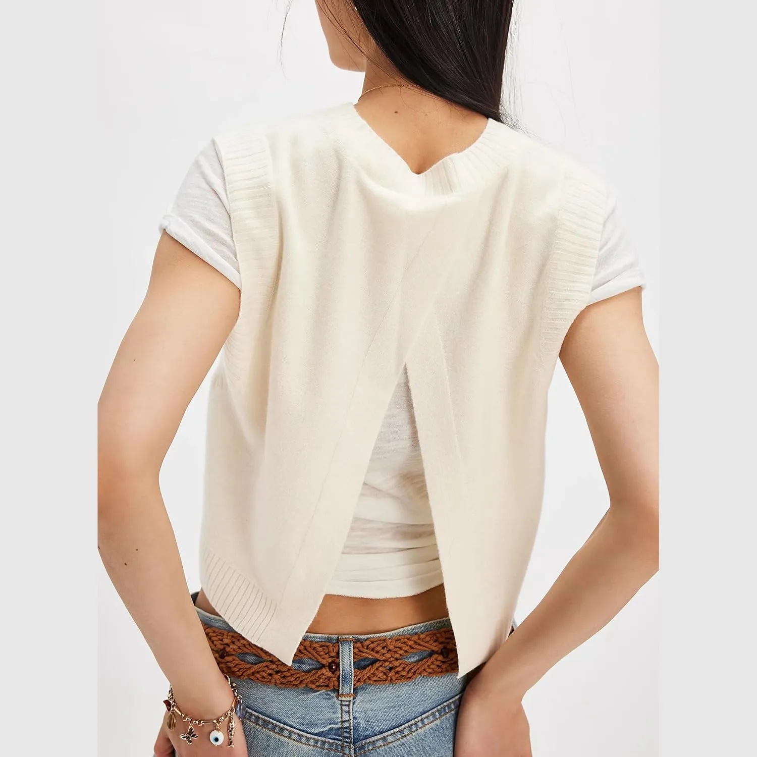 Hixiaohe Sleeveless Sweater Vest for Women Trendy Crewneck Knit Vests Cute Lightweight Pullover Tank Tops Casual Outfits