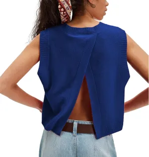 Hixiaohe Sleeveless Sweater Vest for Women Trendy Crewneck Knit Vests Cute Lightweight Pullover Tank Tops Casual Outfits
