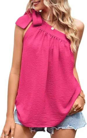 HNVAVQ Vests for Women Summer Tank Tops Ladies Sleeveless T-Shirt One Shoulder Camisole