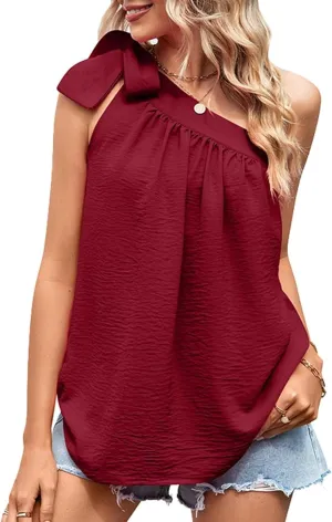 HNVAVQ Vests for Women Summer Tank Tops Ladies Sleeveless T-Shirt One Shoulder Camisole
