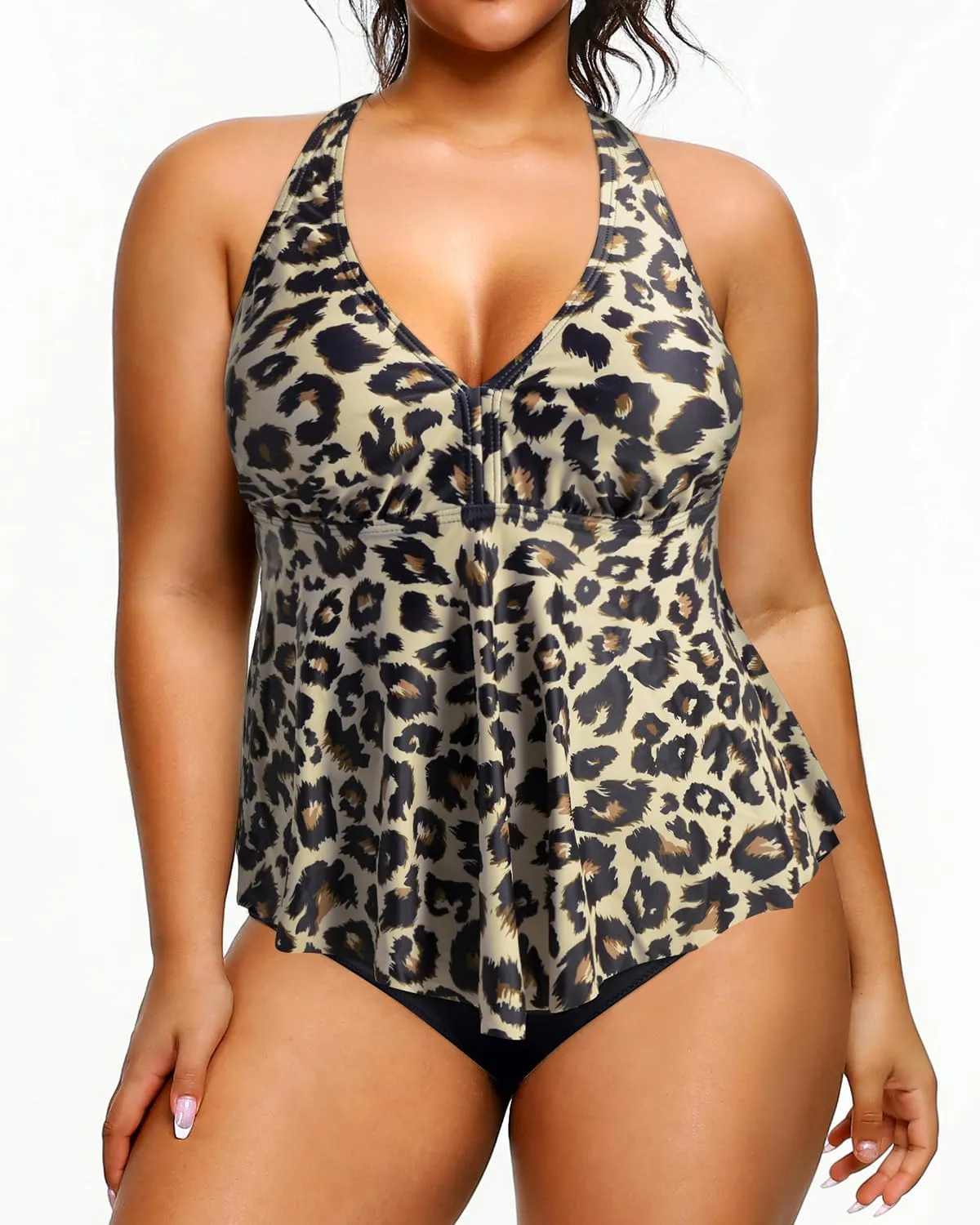 Holipick Plus Size Two Piece Swimsuits High Waisted Bathing Suits for Women Halter Tankini Top with Bottoms
