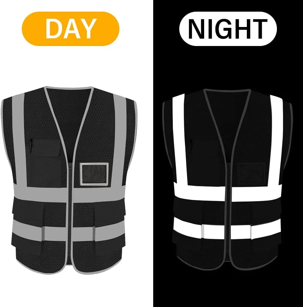 HYCOPROT High Visibility Mesh Safety Reflective Vest with Pockets and Zipper, Meets ANSI/ISEA Standards