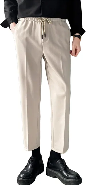 JEShifangjiusu Men's Casual Pants Chino Pant Slim Fit Drawstring Athletic Dress Pant Skinny Flex Flat Front Straight Fit Pant (Medium,Apricot), Apricot, Medium