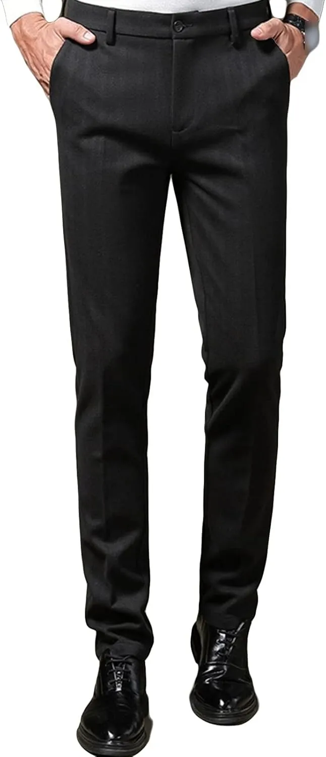 JEShifangjiusu Men's Regular Fit Linen Suit Pant Slim Fit Stretch Dress Pant Loose Flat Front Dress Pant Chino Pant (34,Black), Black, 34
