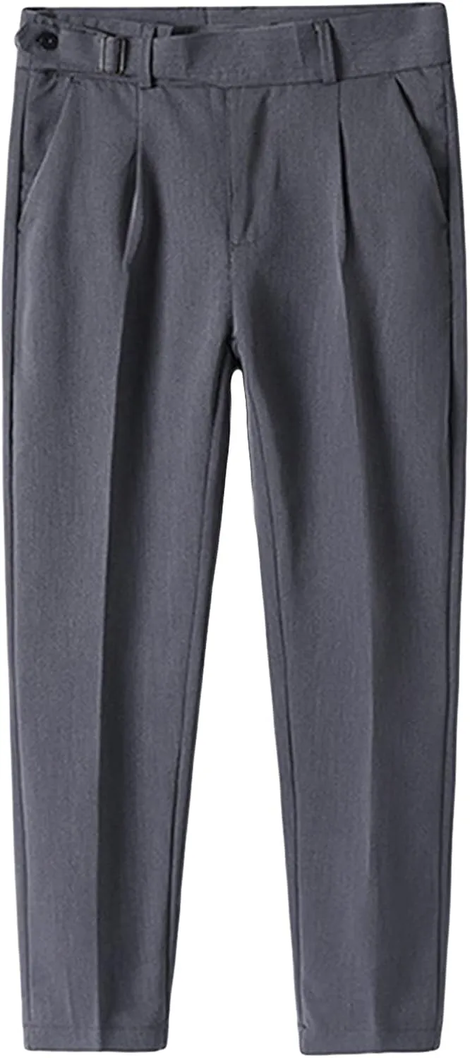 JEShifangjiusu Men's Slim Fit Stretch Dress Pants Skinny Fit Flat Front Suit Pants Plaid Business Chino Pants with Pockets (32,Grey), Grey, 32