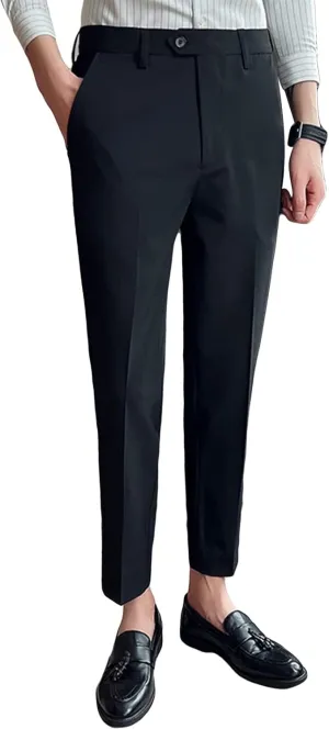 JEShifangjiusu Men's Stretch Dress Pants Casual Slim Fit Skinny Suit Pants Solid Color Business Chino Trousers Chino Pants (34,Black), Black, 34