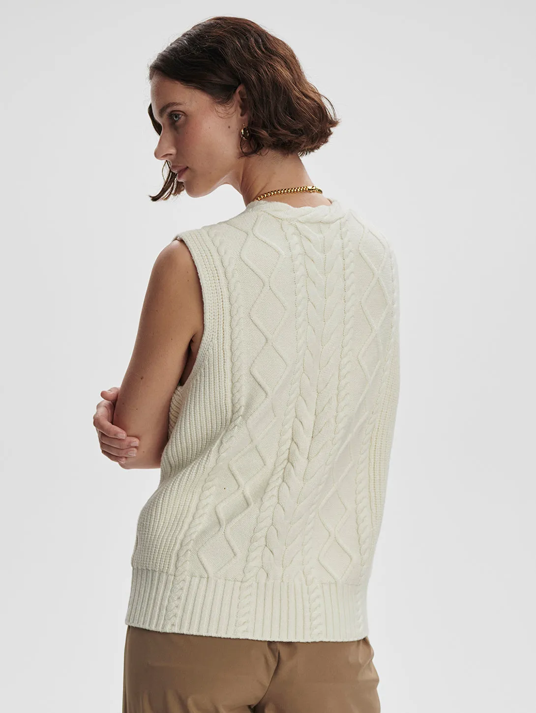 Kay Cable Knit Vest  - Snow White