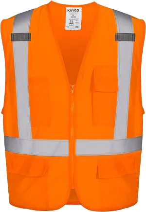 KAYGO High Visibility Safety Vests Reflective with Pockets and Zipper,ANSI Type R Class 2 Not FR