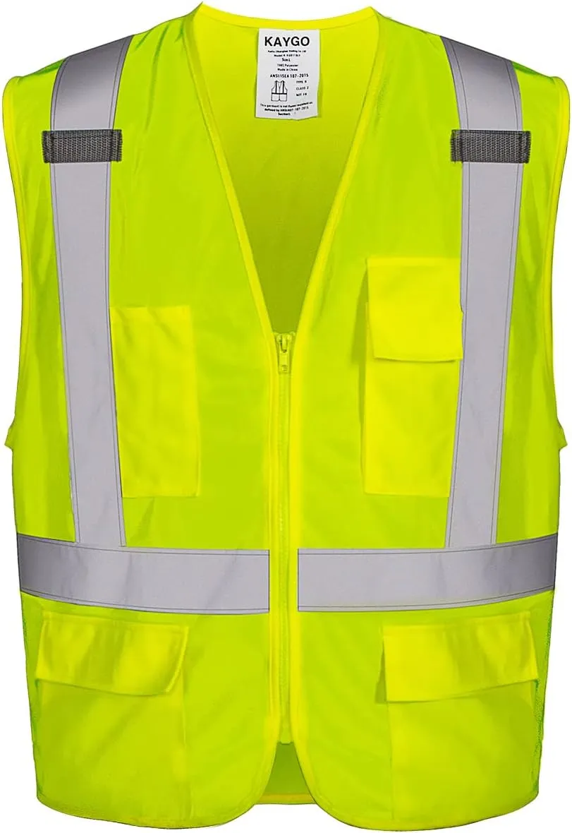 KAYGO High Visibility Safety Vests Reflective with Pockets and Zipper,ANSI Type R Class 2 Not FR
