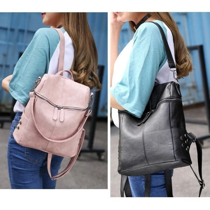 Korean Vegan Leather Backpack Tote