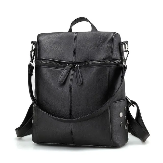 Korean Vegan Leather Backpack Tote