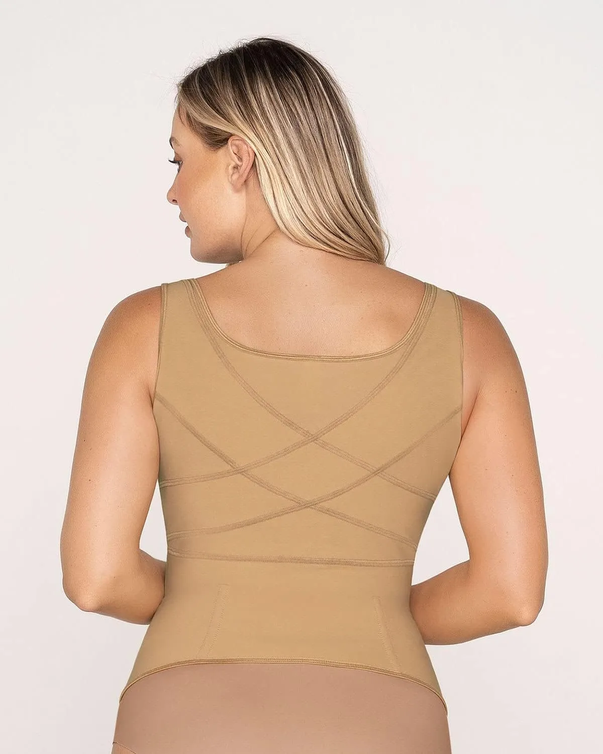 Leonisa Posture Corrector Back Support Tank Top - Open Bust Tummy Control Shapewear for Women