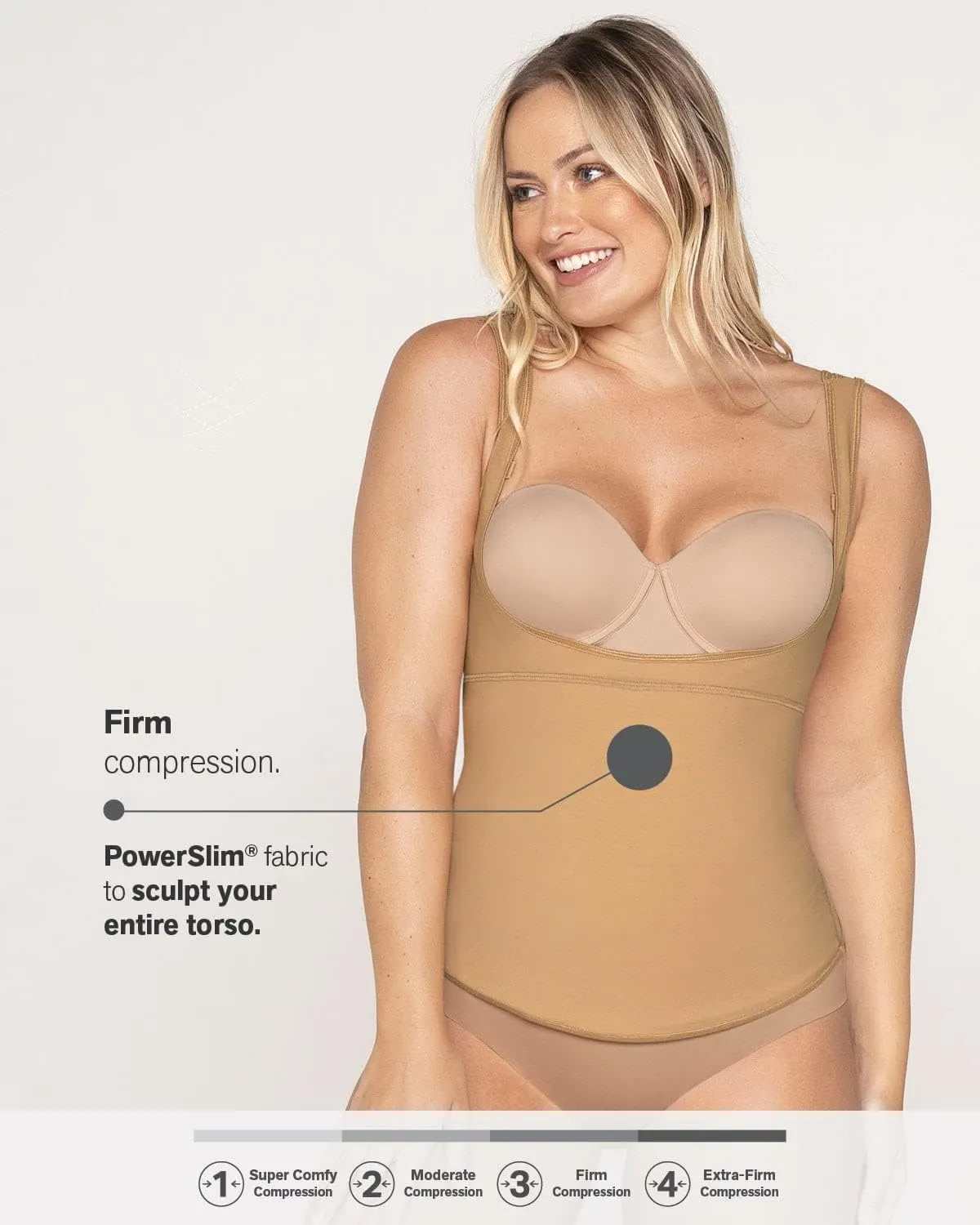 Leonisa Posture Corrector Back Support Tank Top - Open Bust Tummy Control Shapewear for Women