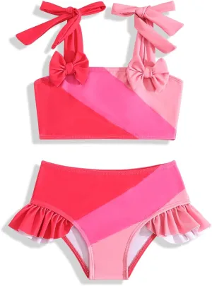 Little Girls Two Piece Bikini Set Ruffle Stripe Watermelon Summer Beach Bathing Suit Swimsuit 1-5 Years