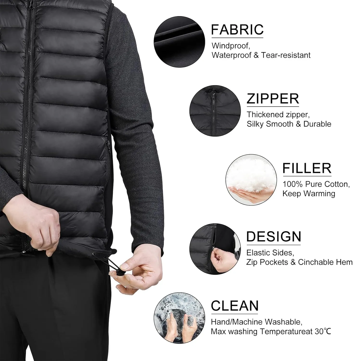 Loowoko Heated Vest for Men with Battery Pack Included, Rechargeable Electric Heating Jacket Coat, Lightweight Warming Vests