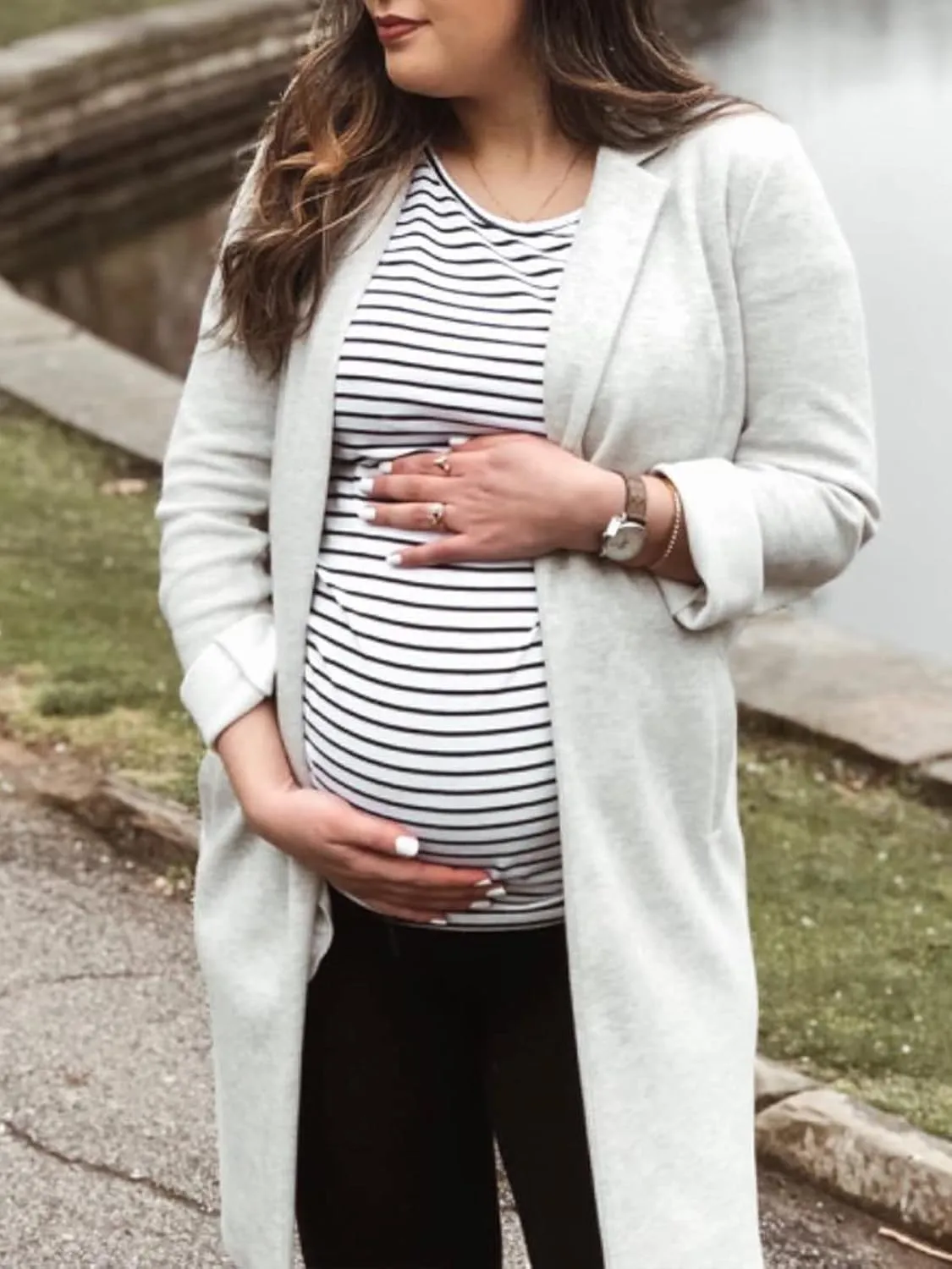 Love2Mi Womens Mama Maternity Tunic Tops Side Ruched T-Shirt Short Sleeve Fitted Pregnancy Clothes