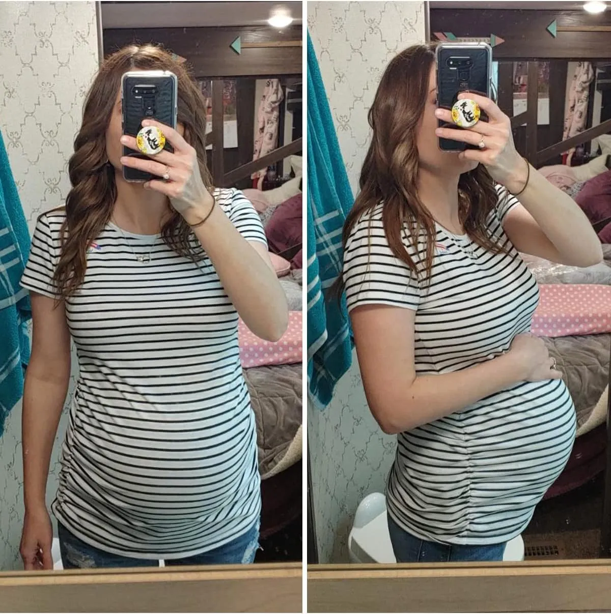 Love2Mi Womens Mama Maternity Tunic Tops Side Ruched T-Shirt Short Sleeve Fitted Pregnancy Clothes