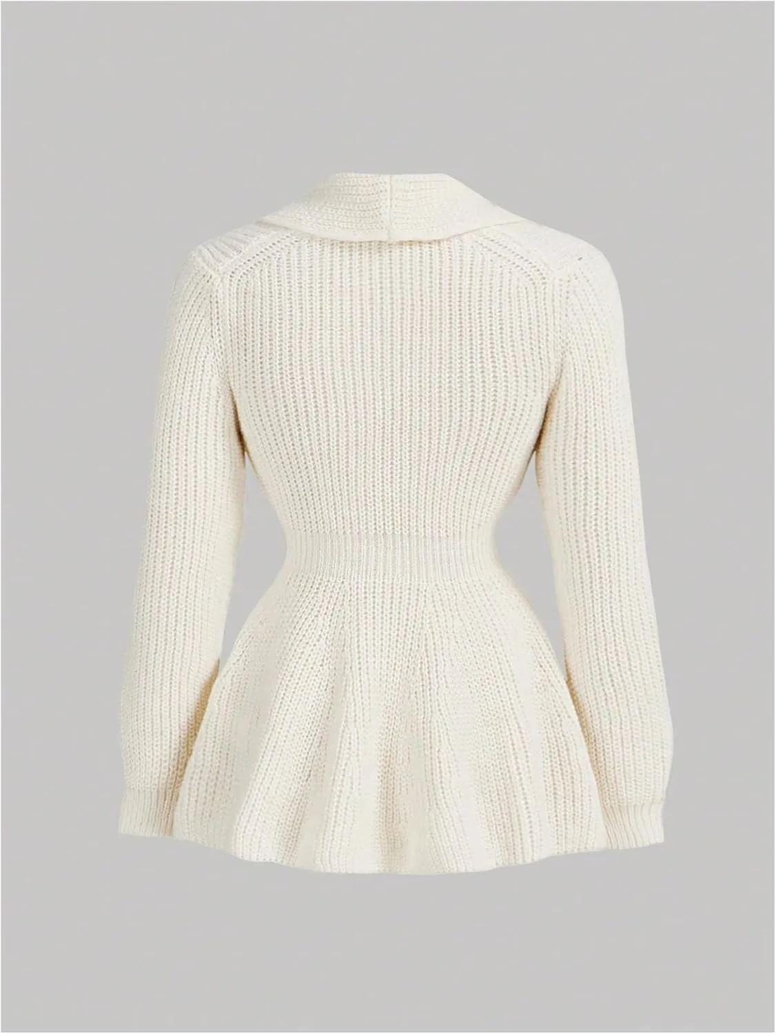 MakeMeChic Women's Long Sleeve V Neck Cardigan Flared Hem Button Down Sweater Knitwear