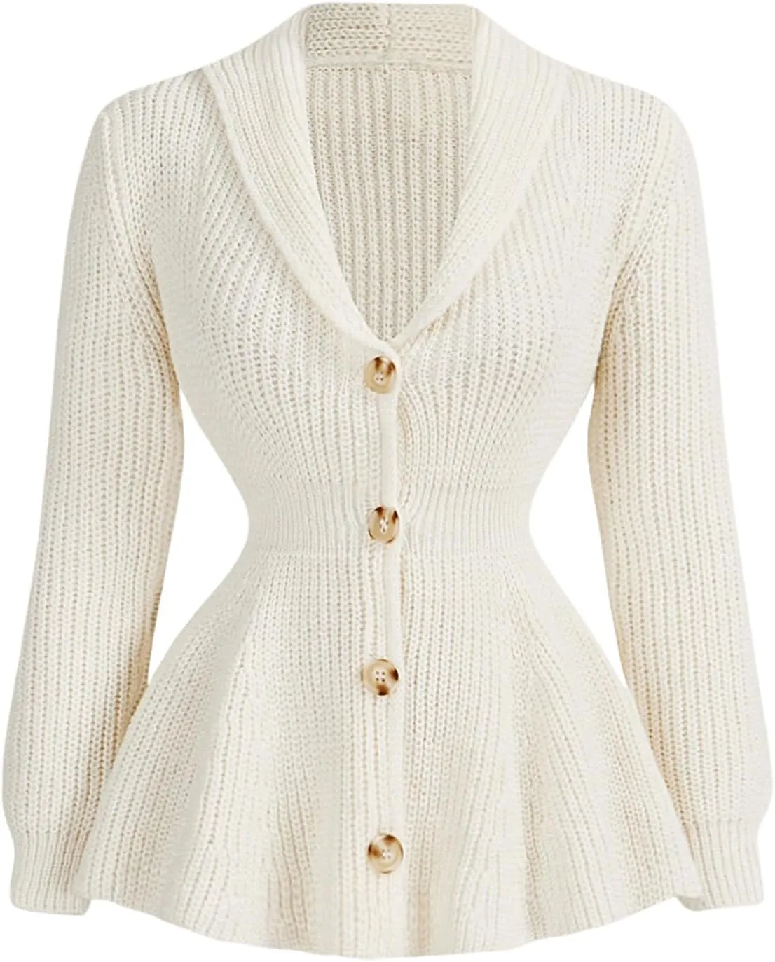 MakeMeChic Women's Long Sleeve V Neck Cardigan Flared Hem Button Down Sweater Knitwear