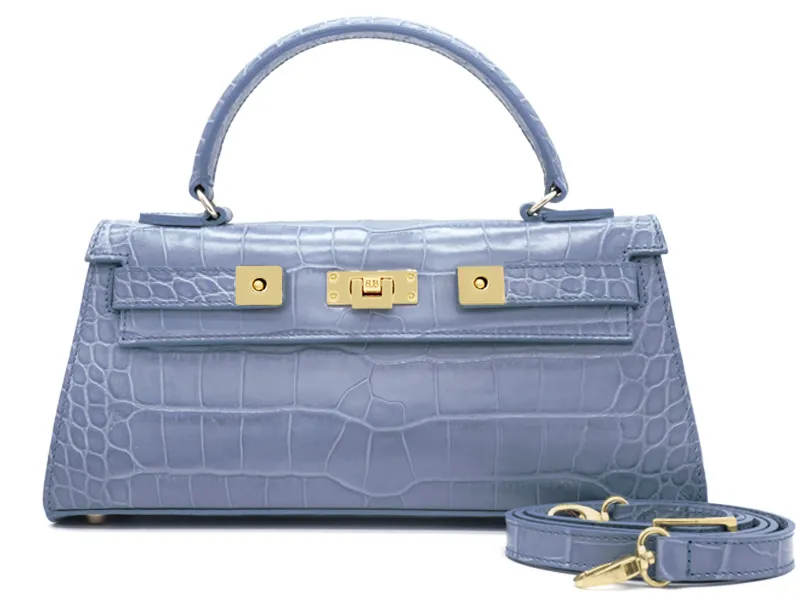 Maya East West Orinoco 'Croc' Print Calf Leather - Bluebell
