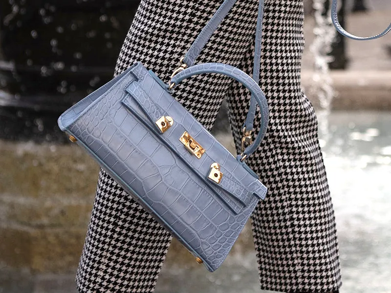 Maya East West Orinoco 'Croc' Print Calf Leather - Bluebell