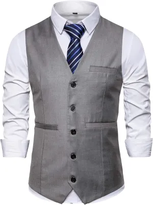 Men Formal Vest Suit For Vests 5 Buttons Regular Fit Wedding Dress Waistcoat For Suit Or Tuxedo