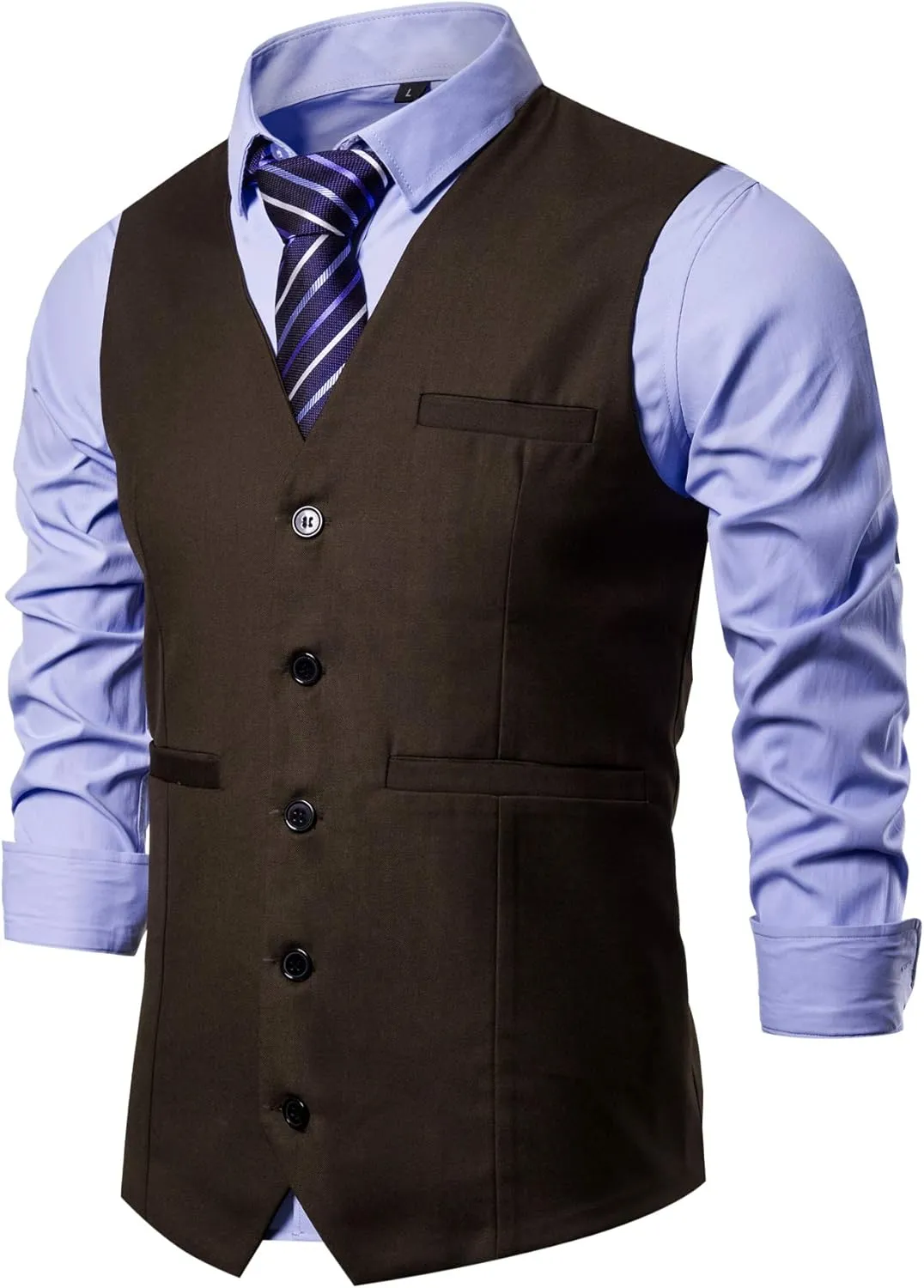 Men Formal Vest Suit For Vests 5 Buttons Regular Fit Wedding Dress Waistcoat For Suit Or Tuxedo
