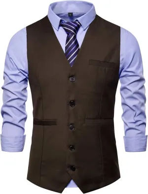 Men Formal Vest Suit For Vests 5 Buttons Regular Fit Wedding Dress Waistcoat For Suit Or Tuxedo