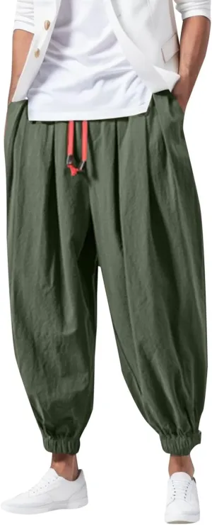 Mens Baggy Cargo Corduroy Pants, Wide Leg Loose Drawstring Sweatpants Solid Color Elastic Waist Casual Lightweight Pants