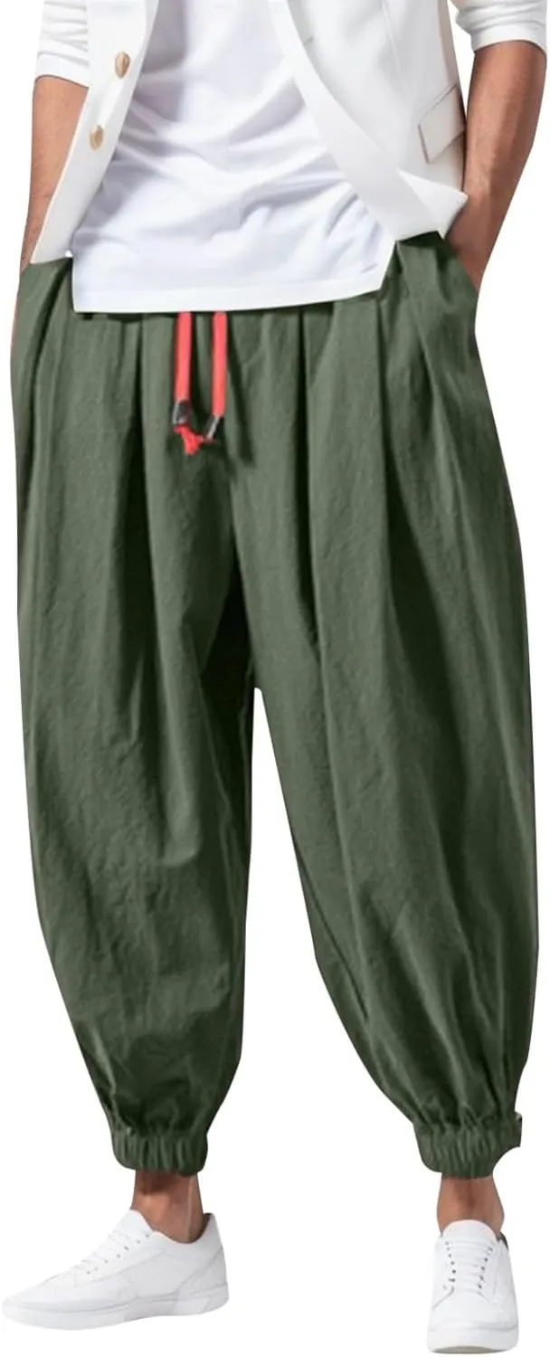 Mens Baggy Cargo Corduroy Pants, Wide Leg Loose Drawstring Sweatpants Solid Color Elastic Waist Casual Lightweight Pants