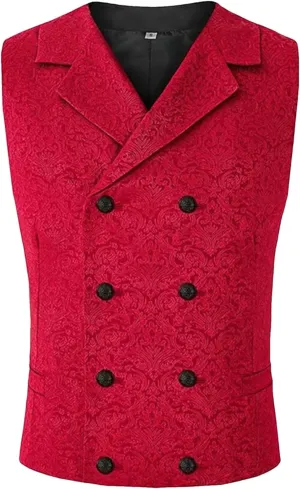 Men's Business Double Breasted Suit Vest Printed Waistcoat Slim Fit Wedding Groomsmen Vests