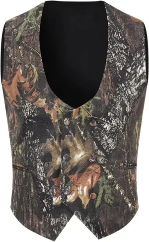 Mens Camouflage Vests for Wedding Slim Fit Double Breasted Formal Dress Waistcoat Vest Dark S