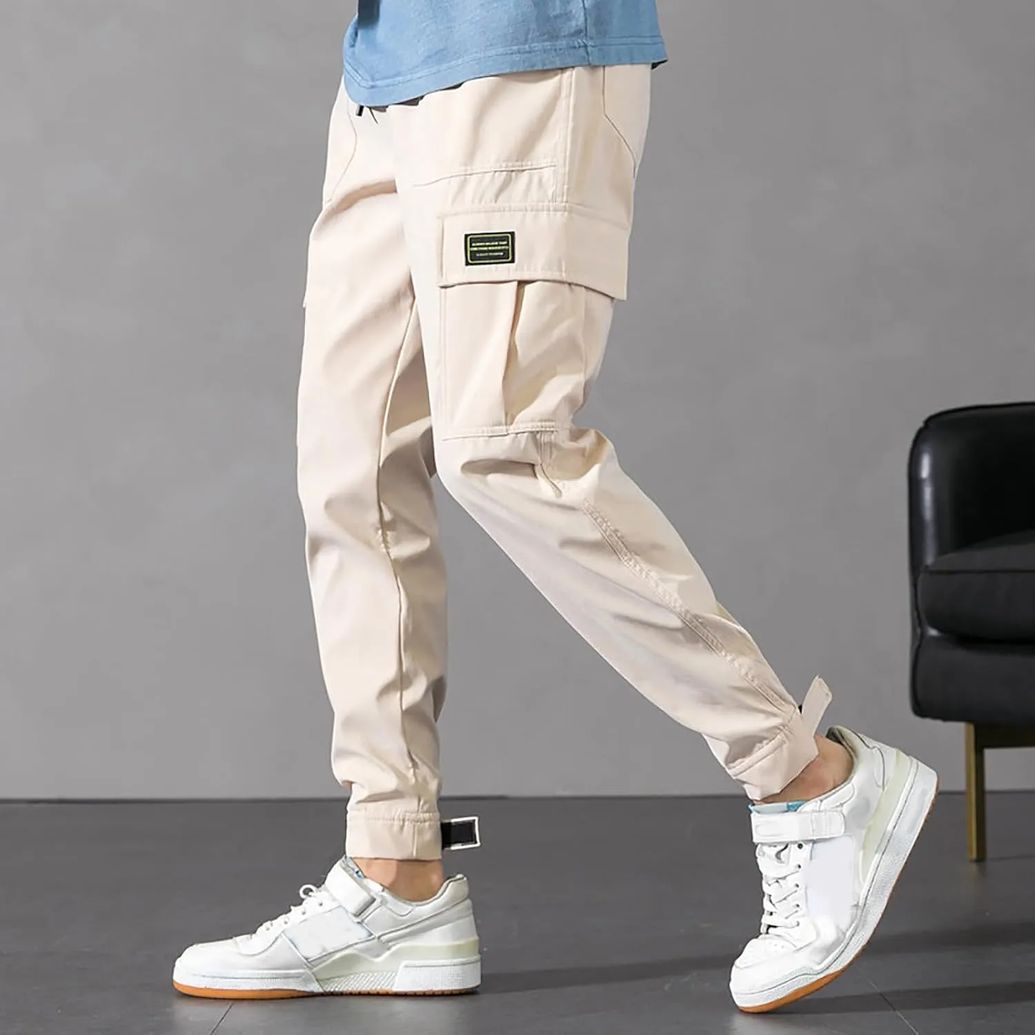Men's Cargo Pants Sports Jogging Trousers Pockets Belt Chinos Pants Men Slim Fit Men's Lightweight Tactical Pants,
