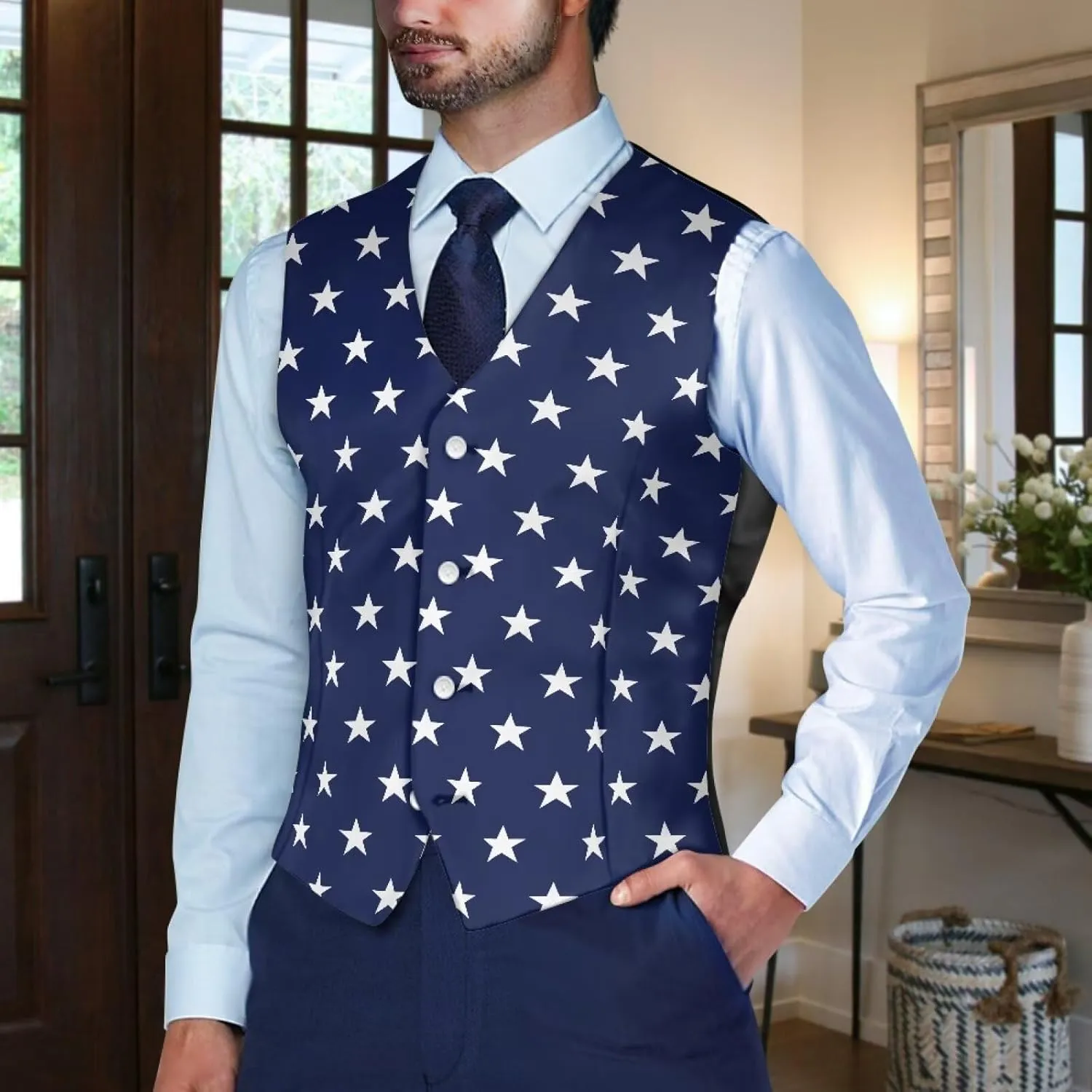 Men's Casual Business Vests Lightweight Waistcoat Slim Fit Suit Vest V-neck Button Down Holiday Vest