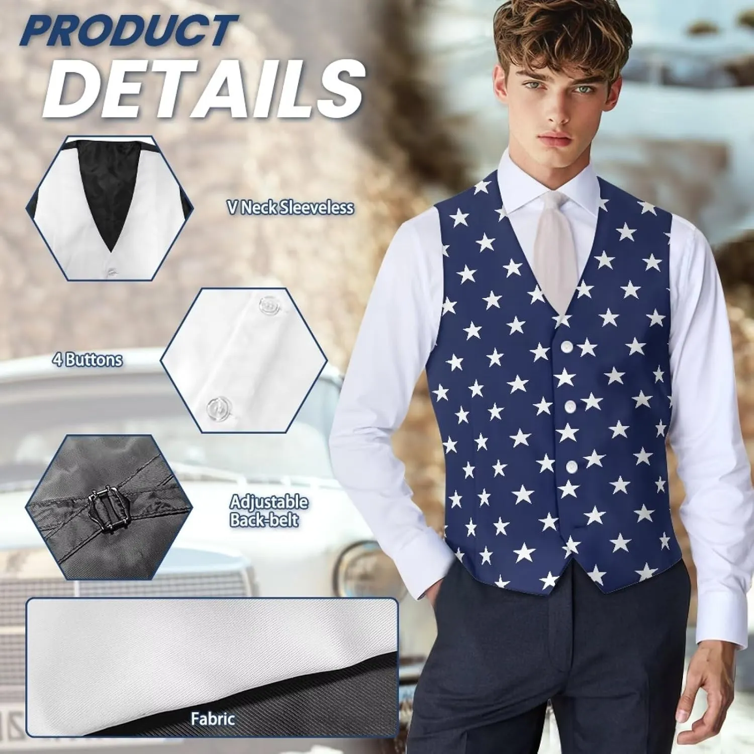 Men's Casual Business Vests Lightweight Waistcoat Slim Fit Suit Vest V-neck Button Down Holiday Vest