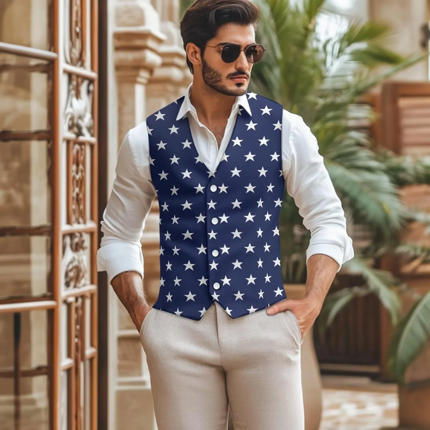 Men's Casual Business Vests Lightweight Waistcoat Slim Fit Suit Vest V-neck Button Down Holiday Vest
