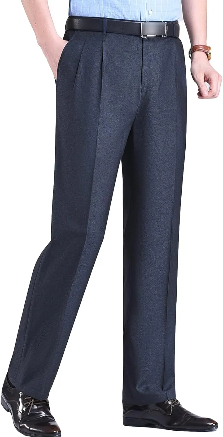 Men's Classic Fit Flat Front Dress Pants Skinny Casual Business Chino Pants Stretch Slim Fit Skinny Suit Pants (30,Grey 1)