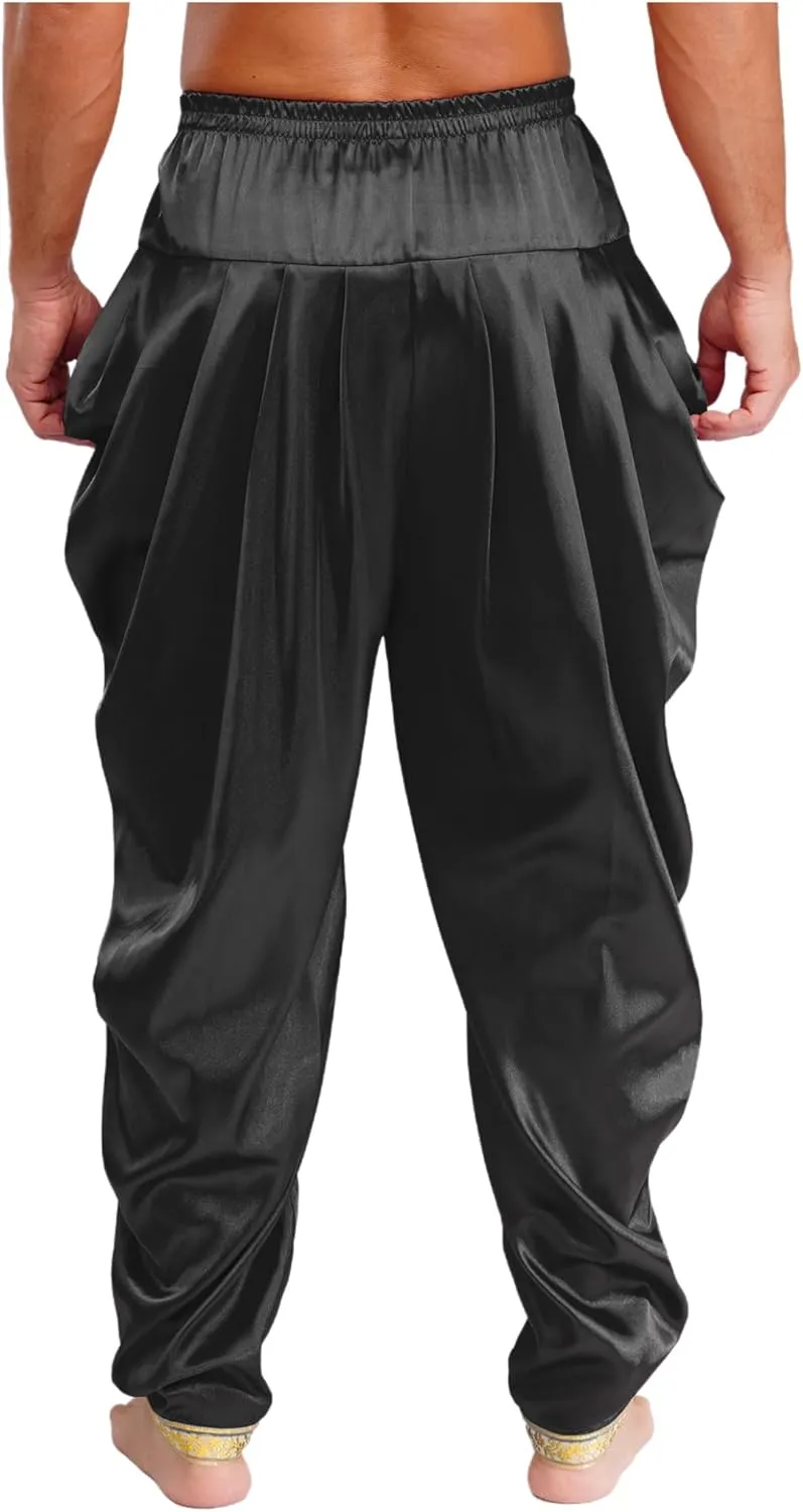Mens Harem Pants Satin Yoga Beach Baggy Summer Trousers