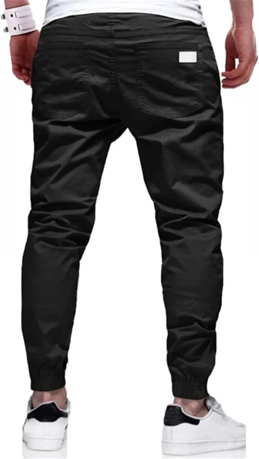 Men's Joggers Pants Slim Fit Drawstring Chino Cargo Pants Elastic Waist Drawstring Hiking Outdoor Twill Track Pants