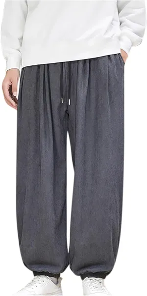 Men's Loose Fit Elastic Waist Hippie Baggy Corduroy Jogger Harem Pants Lightweight Drawstring Workout Sports Pants