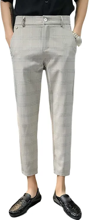 Men'S Slim Fit Suit Pants Chino Pants Stretch Flat-Front Dress Pants Plaid Skinny Business Casual Trousers (Small,Khaki), Khaki, Small