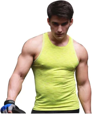 Men's Sport Quick Dry Compression Tank Tops Vests Shirt Baselayer Sleeveless (X-Large, Yellow)