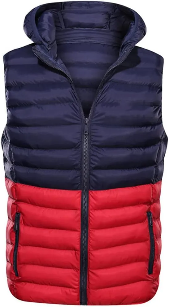 Men's Winter Lightweight Puffer Vest Sleeveless Warm Cotton Padded Waistcoat with Hooded Casual Work Vests